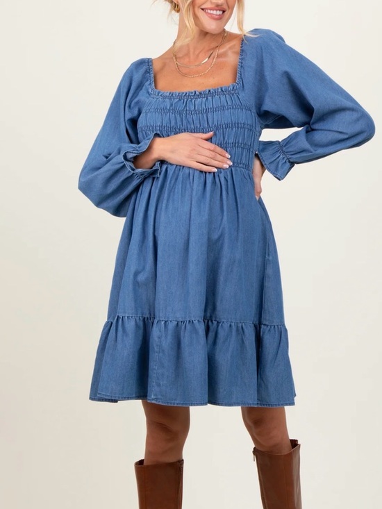 Pinkblush Dresses & Skirts - Smocked Blue Chambray Maternity Dress